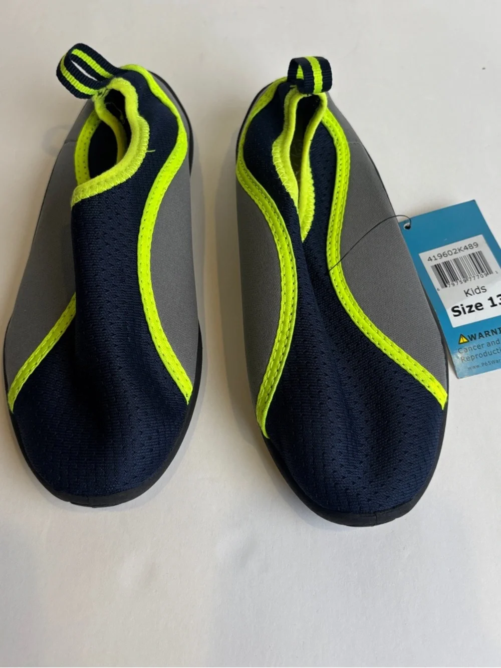 Sun Ray Boys Blue Gray Neon Yellow Water Shoes NWT  size 13
